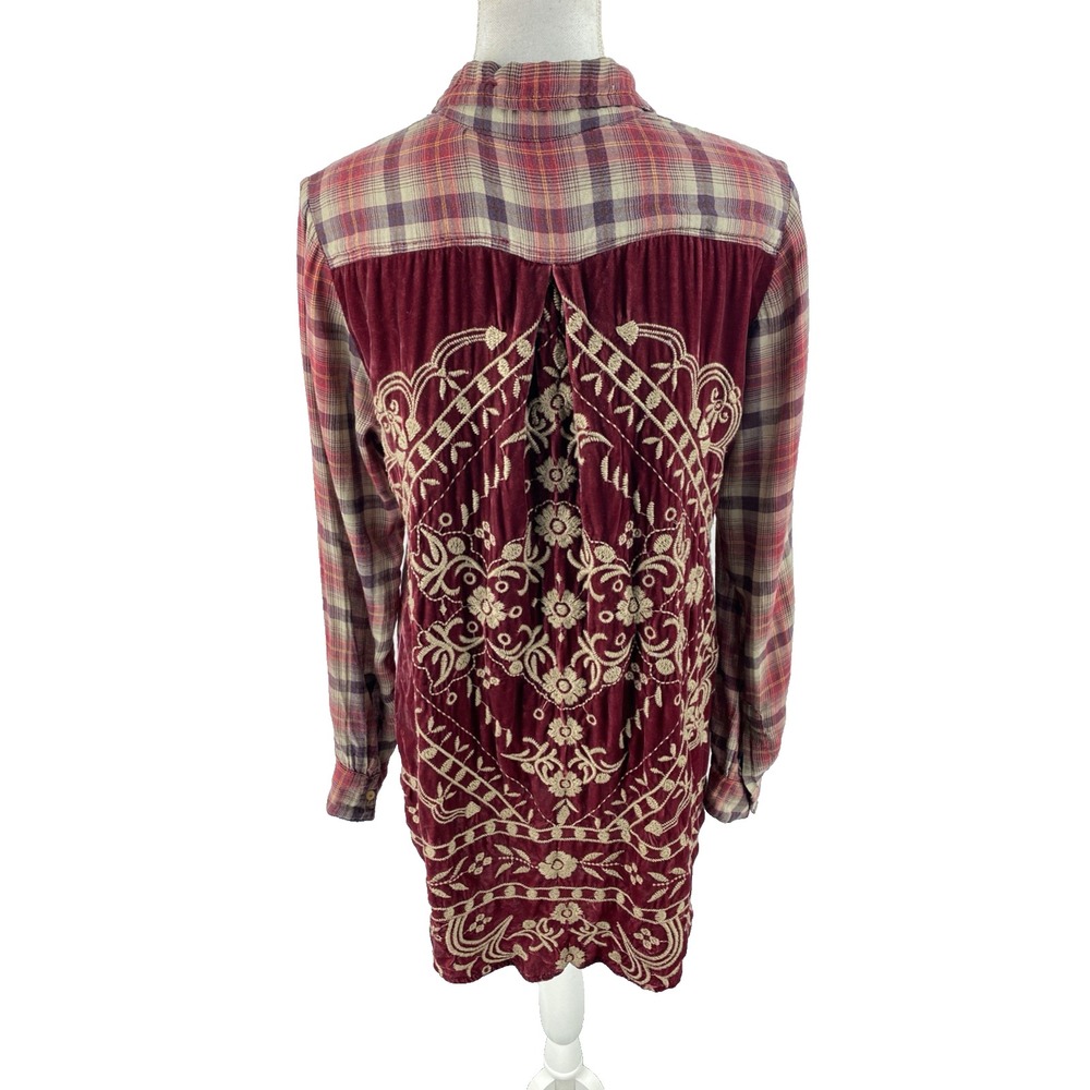 Johnny Was 3J Workshop Anderson Plaid Button Down Shirt Blouse Boho Western
